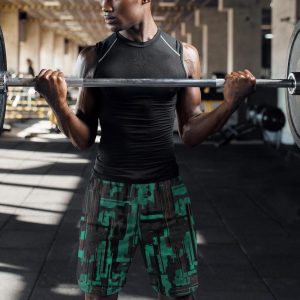 Men’s Long Athletic Workout Shorts Green Black Digital